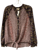 MYSTREE Purple/Pink Snake Print Tie Waist L/S Top