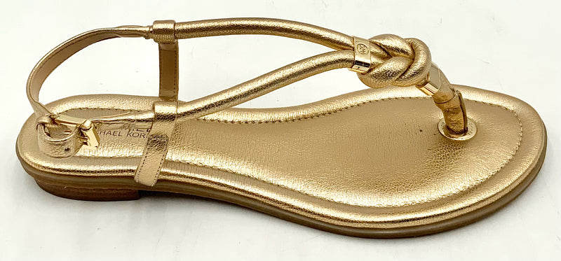 MICHAEL KORS Gold Leather Knot Front Thong Sandals 8