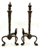 Pair of Antique Bronze Torch & Flame Andirons