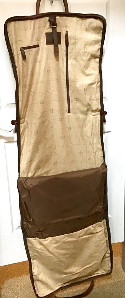 MOORE & GILES Brown Leather Olive Canvas Gravely Garment Bag