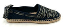 TORY BURCH Navy Canvas Black/Cream Logo Ribbon Espadrille Flats 8.5