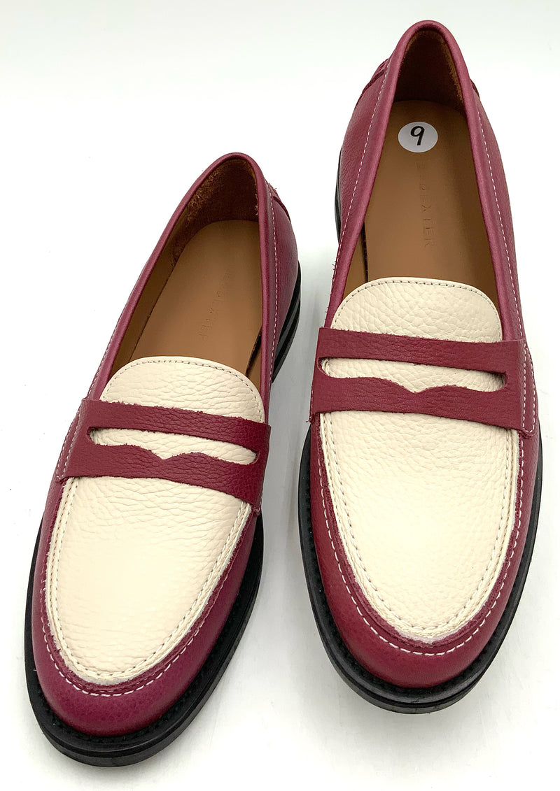 DUKE & DEXTER Berry Cream Pebbled Leather Penny Loafers 9
