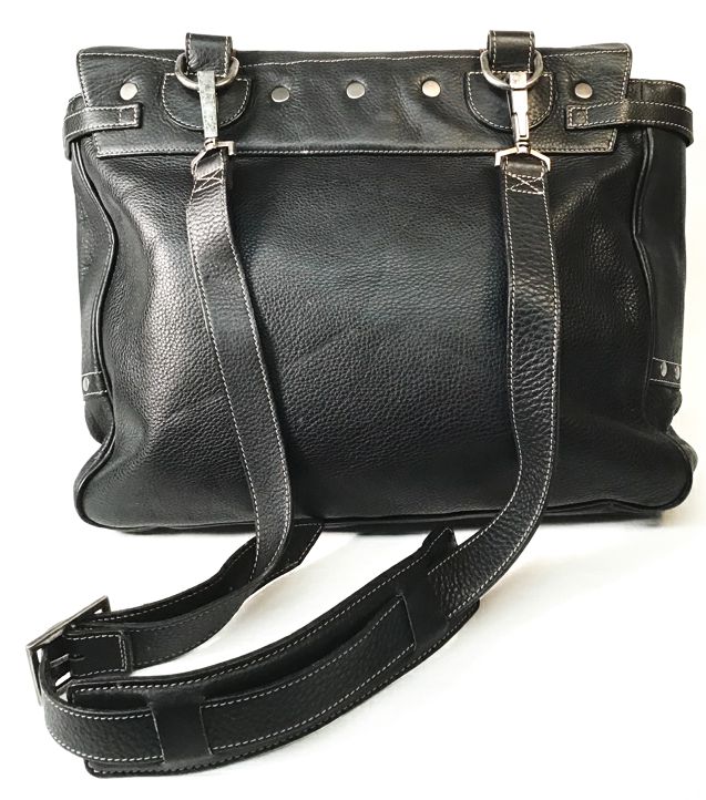 MORGAN GRAYS Black & Brown Grained Leather Flap Satchel