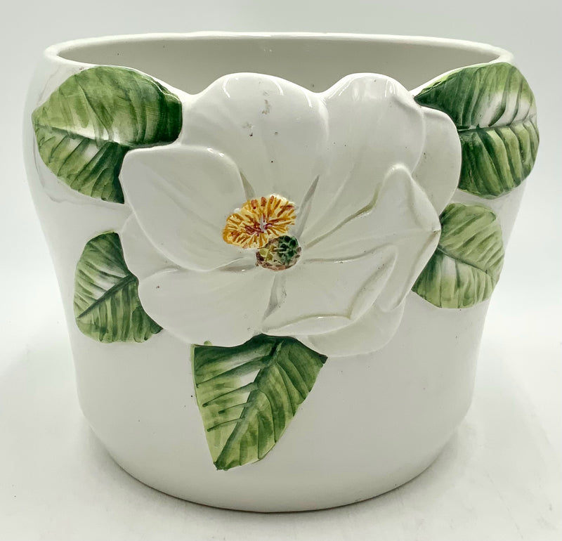 Italian Ceramic Planter with Magnolia Motif