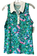LILLY PULITZER Green/Blue/Pink Golf Motif 1/4 B/D S/L Top