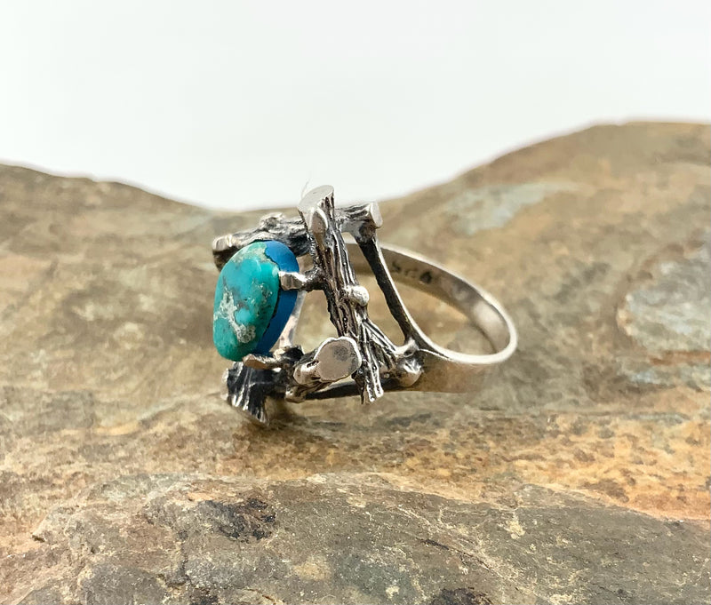 Artisan Sterling Silver & Turquoise Twig Motif Ring