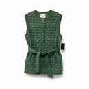 PATTY KIM Green Quilted Heart Pattern Belted Vest