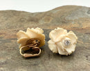 14kt Gold, Diamond & Carved Bone Clip-On Earrings