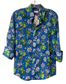TIZZIE Blue/Green/Yellow Floral 3/4 Sleeve B/D Top