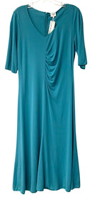 ARMANI COLLEZIONI Turq Pleated V-Neck S/S A-Line Dress
