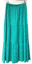 ESQUALO Turq Embroided Floral Tiered Skirt