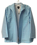 CONNIE ROBERSON Aqua/White Stripe Poly/Silk Open Jacket