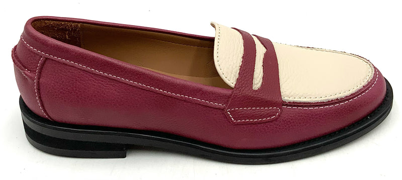 DUKE & DEXTER Berry Cream Pebbled Leather Penny Loafers 9