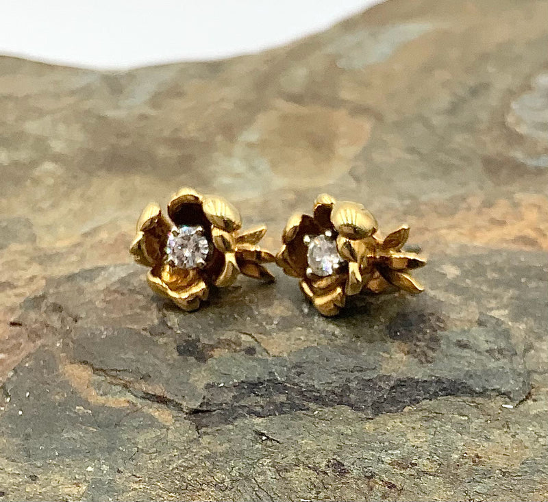 18kt &14kt Gold & Diamond Stud Earrings