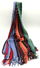 MISSONI Italy Black Multi Chevron Knitted Wool & Acrylic Fringed Scarf