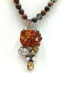 Sterling, Citrine, Citrine Druzy, Pearl & Jasper Necklace