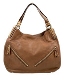 MICHAEL KORS Tan Leather Snake Print Trim Matilda Shoulder Bag