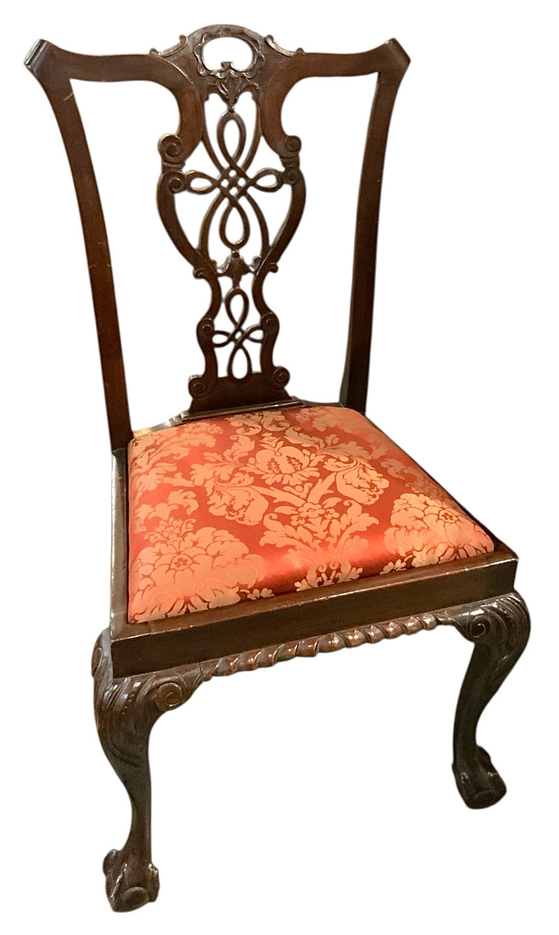 Vintage Chippendale Clawfoot Chair with Damask Seat