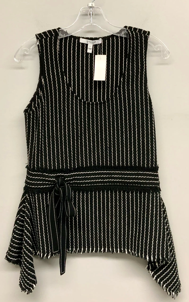 DEREK LAM Black/White Stitched Scoop Neck Tie Waist S/L Top