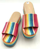 LARROUDE Rainbow Raffia Alex Flatform Mule Sandals 7