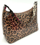 STUART WEITZMAN Black Tan Patent Leather Leopard Print Chainlink Handle Mini Bag