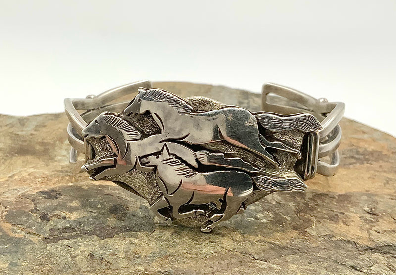 Southwest Style Sterilng Running Horses Cuff Bracelet