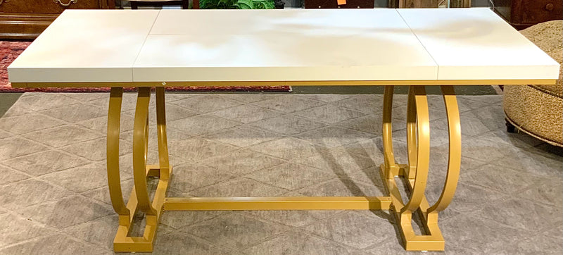 Contemporary White Laminate Dining Table with Brushed Gold Base