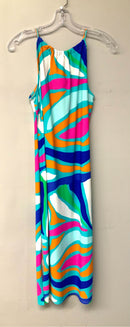 JUDE CONNALLY Turq/Pink/Orange/Multi Abstract Spaghetti Strap Dress