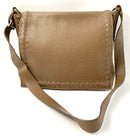 BOTTEGA VENETA Taupe Pebbled Leather Whipstitch Flap  Bag