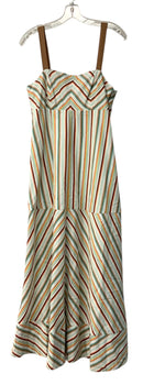 MAEVE White/Turq/Orange/Multi Stripe w/Brown Adjustable Straps Maxi Dress