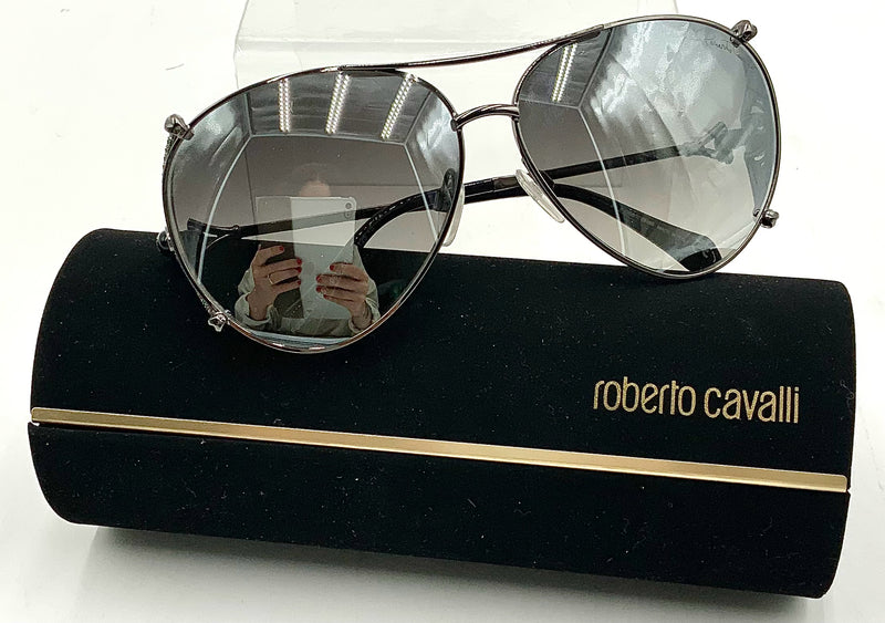 ROBERTO CAVALLI Gunmetal Mirrored Lens Crystal Side Fucecchio Sunglasses