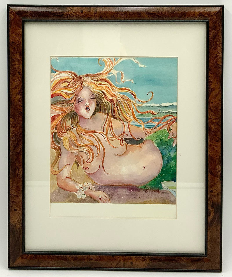 Framed Mermaid Watercolor on Paper