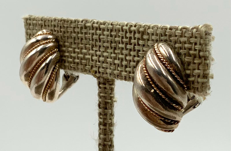Sterling Silver Shrimp Motif Clip-On Earrings w/14kt Gold Accents