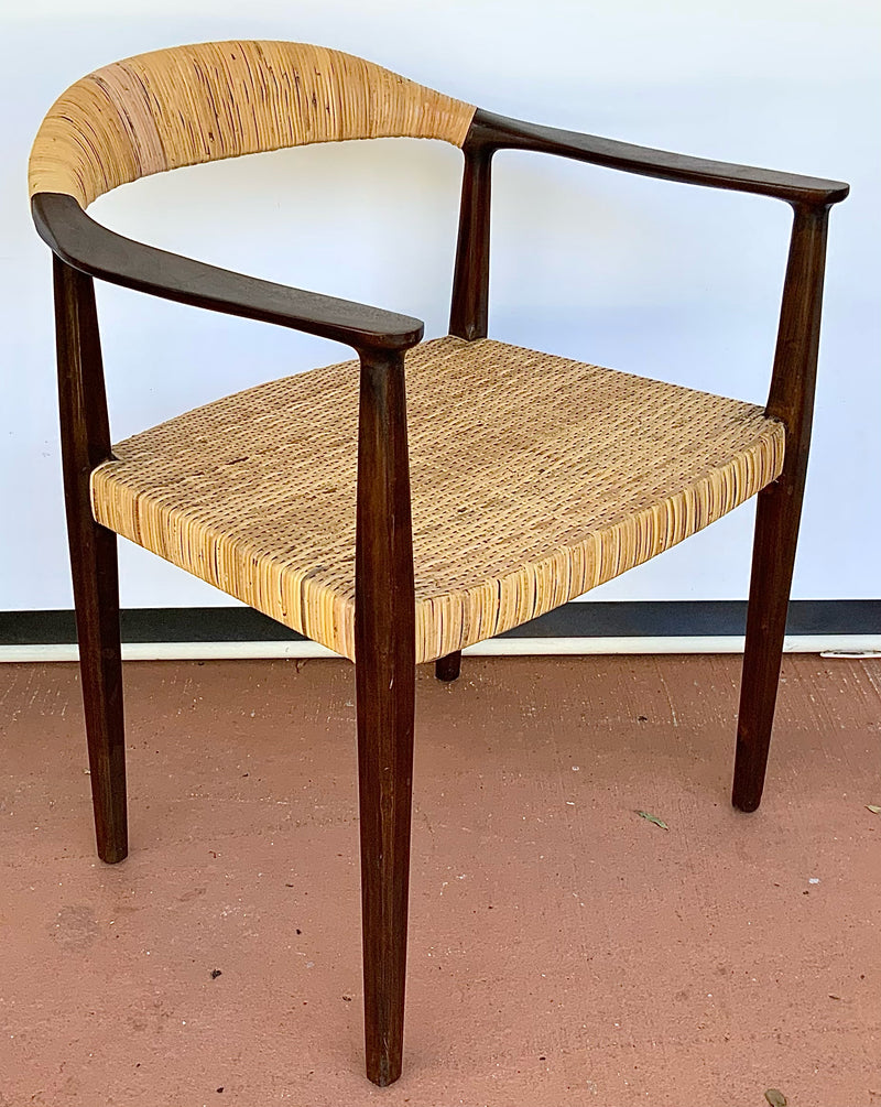 Mid Century Style Armchair with Wicker Seat