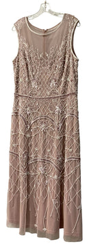 ADRIANNA PAPELL Blush Beaded Mesh Overlay S/L Ankle Length Dress