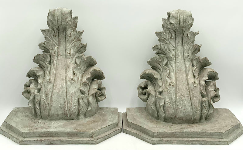Pair of Acanthus Leaf Wall Shelves with Gray Finish