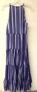 OLIPHANT Navy/Blue Stripe Tassel Tie Tiered S/L Maxi Dress