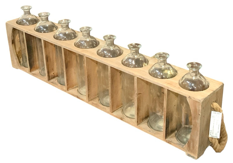 Vintage Crate with 8 Glass Bottles