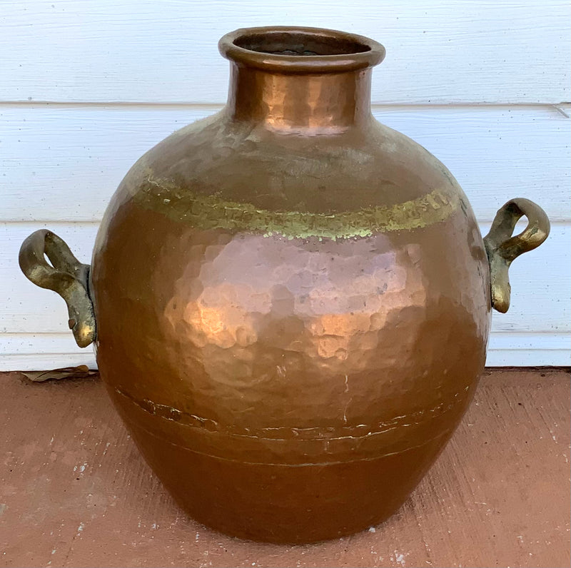 Antique Copper Water Storage Pot with Brass Handles