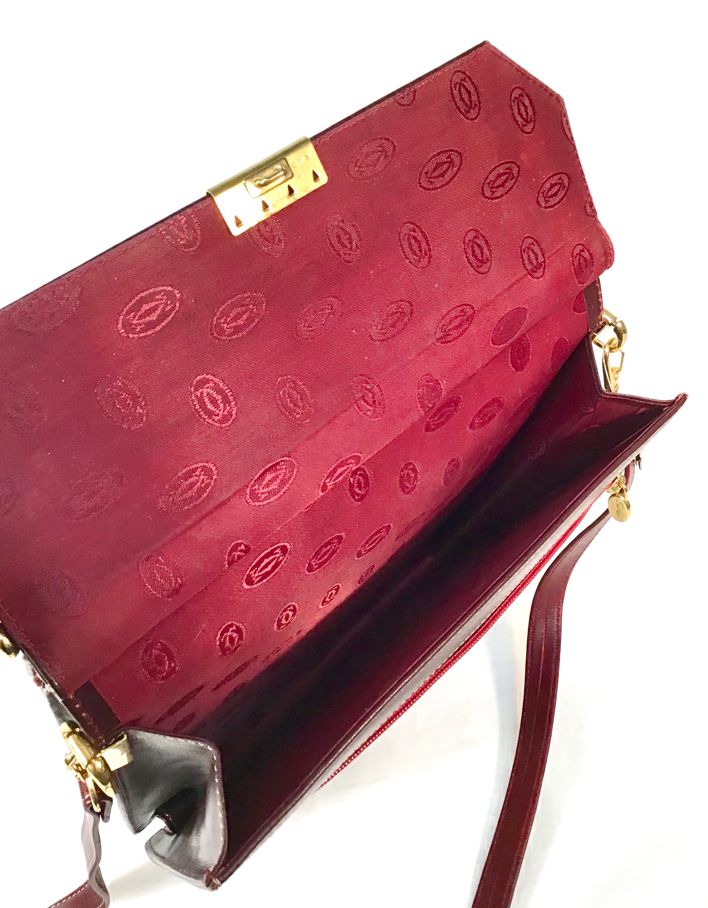 Cartier Vintage Burgundy Leather Le Must de Cartier Top Handle Shoulder Bag