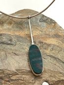 Vintage Italian Modernist Sterling Silver & Bloodstone Torque Necklace