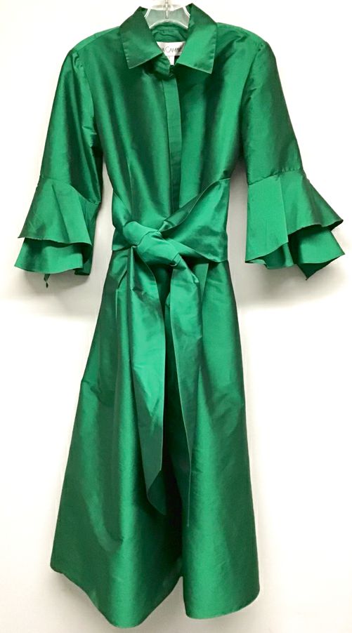 SARA CAMPBELL Emerald Ruffle Sleeve Amalfi Shirt Dress