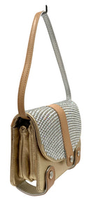 GIUSEPPE ZANOTTI Gold Tan Leather Swarovski Crystal Mini Flap Bag