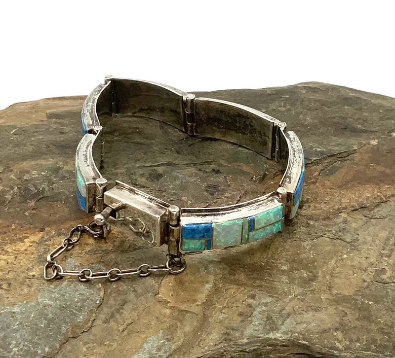 Southwest Sterling, Denim Lapis & Faux Opal Bracelet