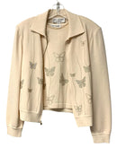 ST JOHN Cream w/Two Tone Metallic Butterfly Embell L/S Zip Sweater & Shell 2 PC