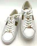 MICHAEL KORS Optic White Lea/Gold Painted Stripe Colby Sneakers 8.5