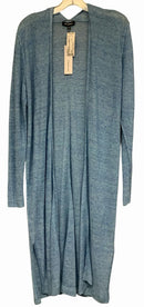 525 AMERICA Blue w/Side Slits L/S Open Linen Long Cardigan