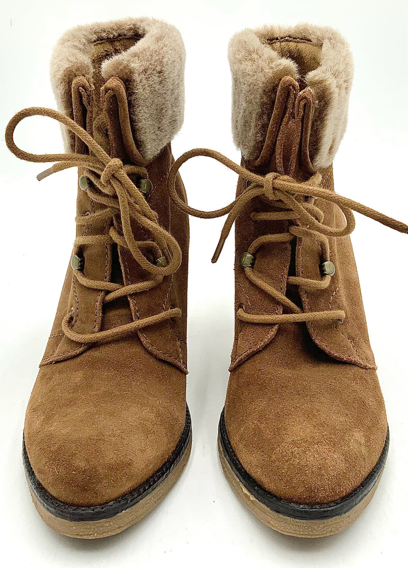 JOHNSTON & MURPHY Brown Suede Faux Fur Cuff H/H Boots 6