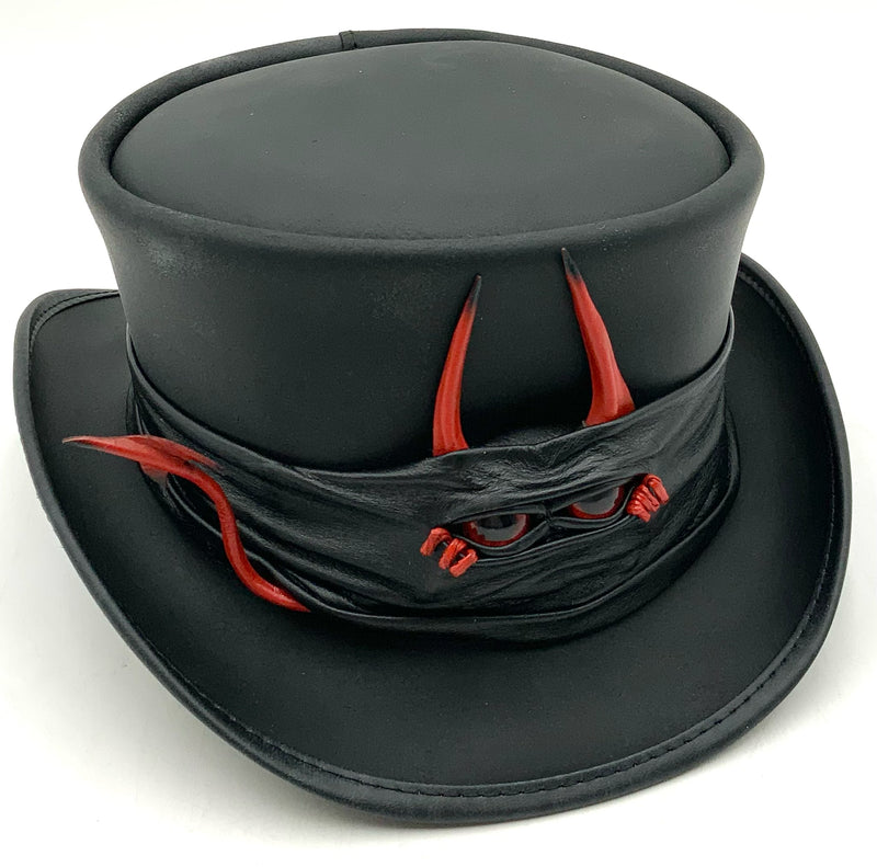 AMERICAN HAT MAKERS Black Leather Lil Evil Band Marlow Hat Sz L