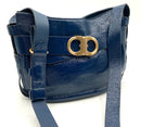 TORY BURCH Blue Patent Leather Brushed Goldtone Gemini Link Crossbody Bag